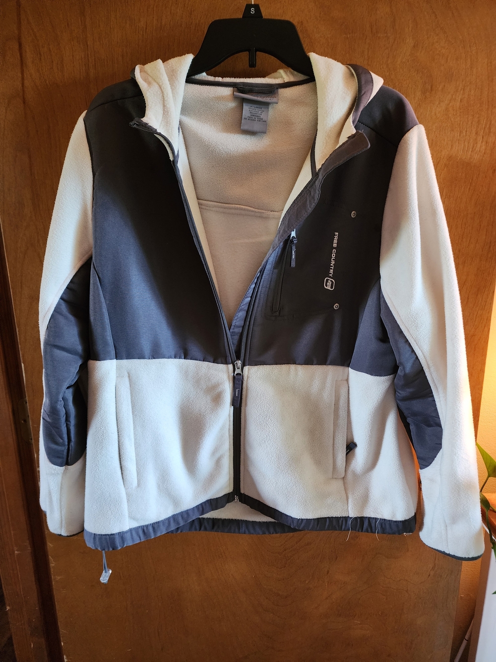 Free Country Hooded Fleece Jacket Women's Size XL Colorblock Gray Cream Zip Up